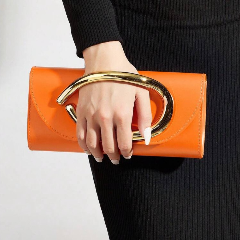 Sculptural Handle Orange Clutch Wallet for Women